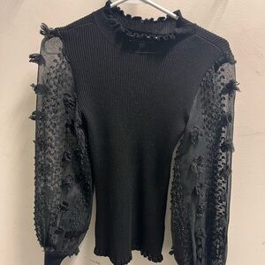 Elegant Black Lace Sleeve Top